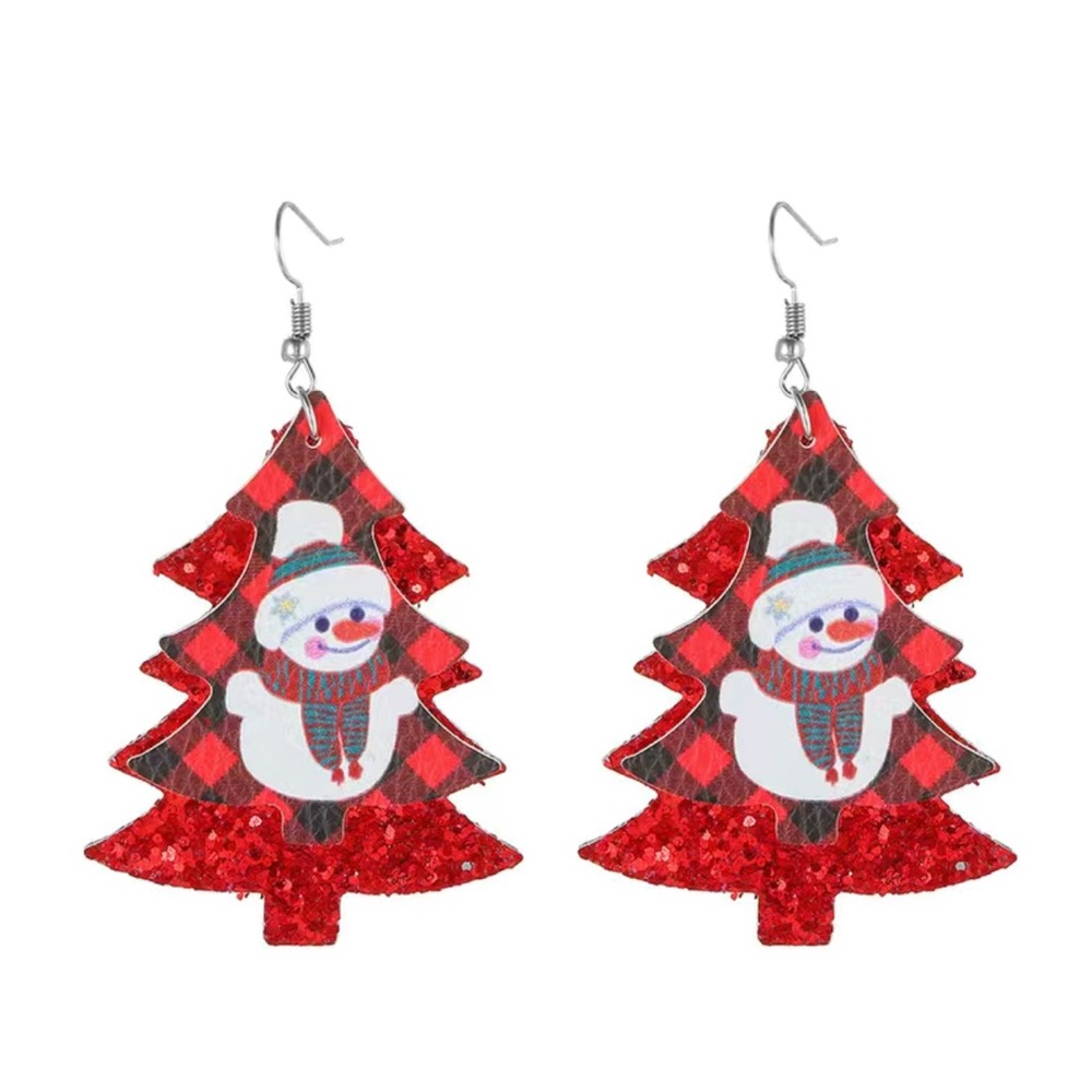 NWOT Double faux leather tree with frosty red glitter tree behind